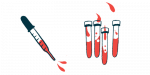 An illustration shows blood in a dropper next to four vials that also contain blood.