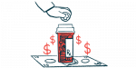 healthcare costs in the US | Ankylosing Spondylitis | illustration of pill bottle over money