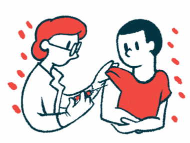 A physician gives a subcutaneous injection in a man's arm.