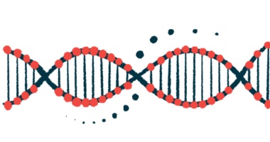 A close-up illustration of a DNA strand highlights its double-helix structure.