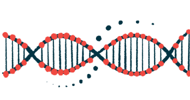 A close-up illustration of a DNA strand highlights its double-helix structure.