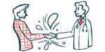 An illustration of two people shaking hands.