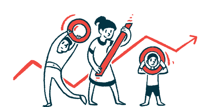 An illustration for a percent finding, with three people shown holding the three parts of a percent sign.