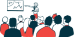A person makes a presentation at a conference or meeting.