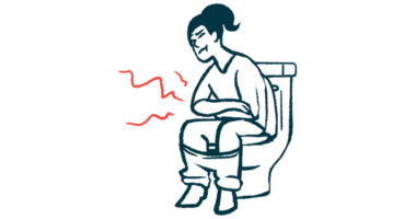 A person experiences discomfort while sitting on the toilet.