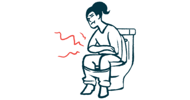 A person experiences discomfort while sitting on the toilet.