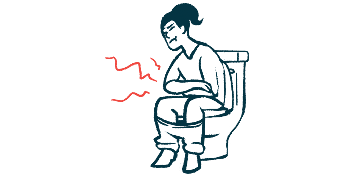 A person experiences discomfort while sitting on the toilet.
